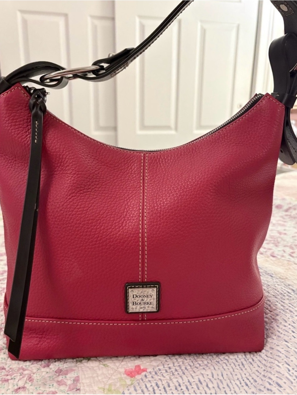 Dooney & Bourke Red Pebble Leather Shoulder Hobo with Dark Trim